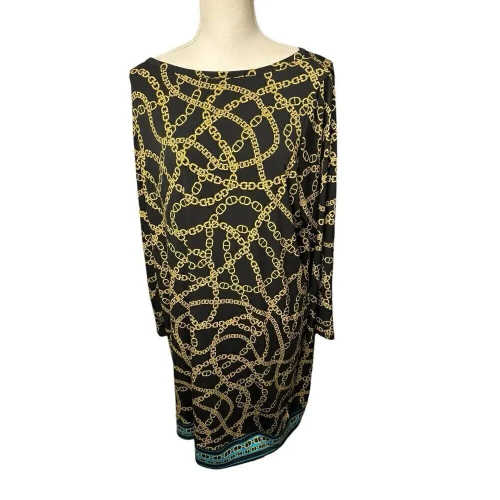 NWT $110 Michael Kors Keegan Chain-Link Long Sleeve Plus Size Border Dress 3x